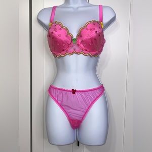 Mimi Holliday Hot Pink Rainbow Trim Bra 36D + Panties Set